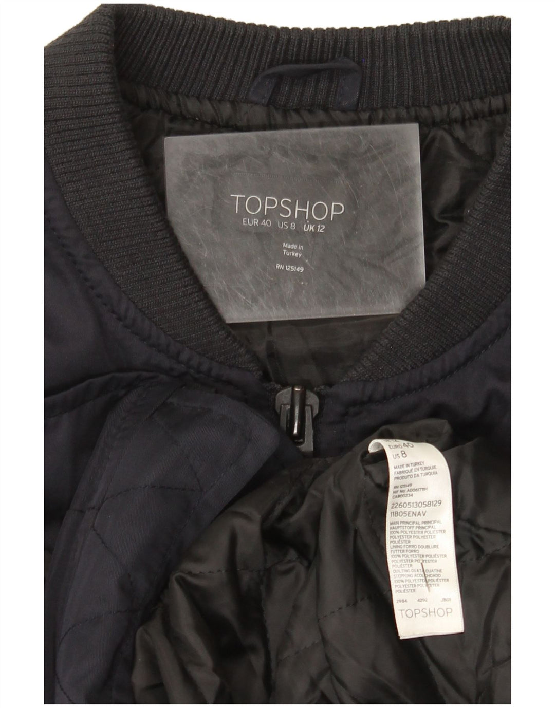 Женский бомбер Topshop UK 12, средний темно-синий, полиэстер