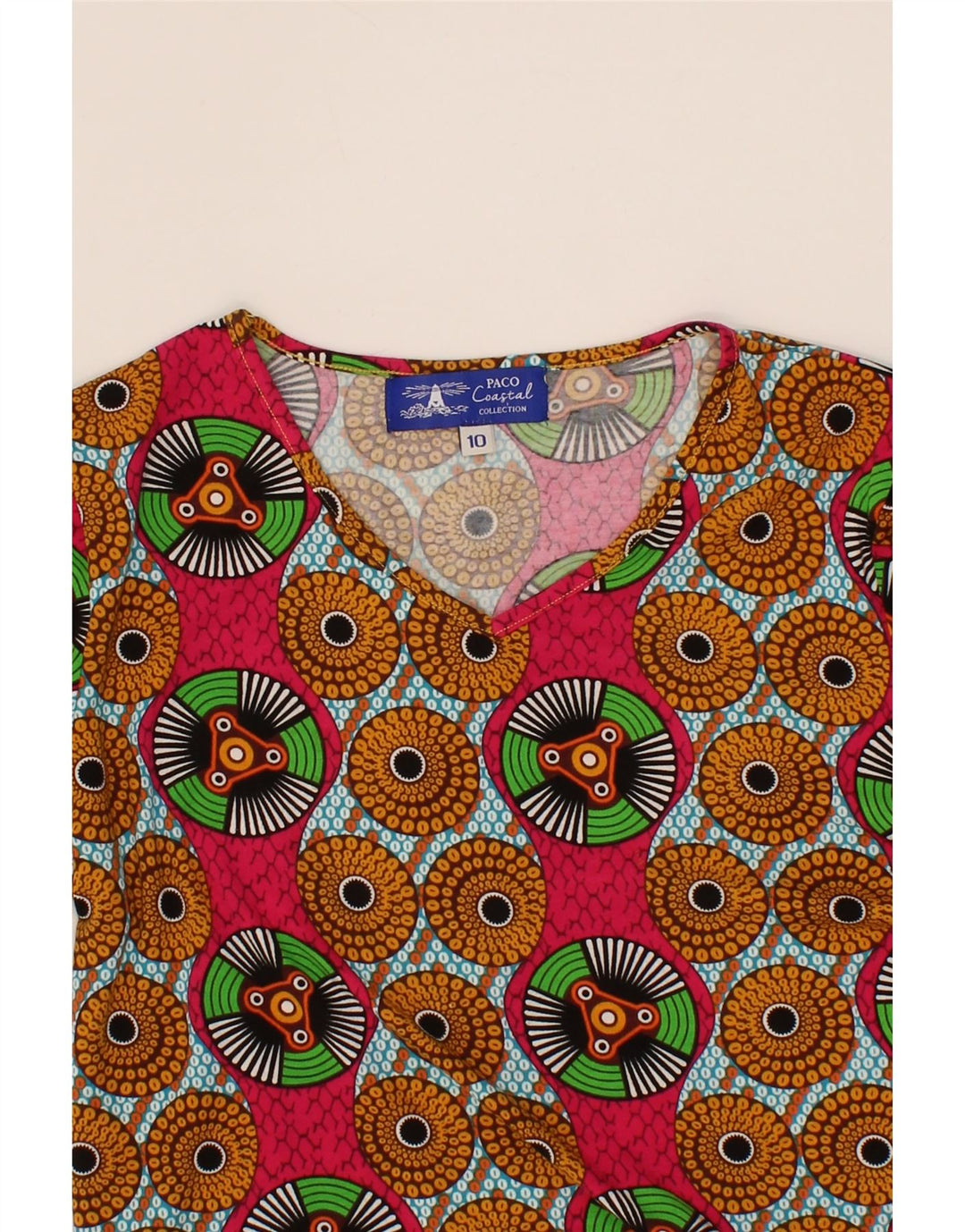 PACO COASTAL Womens Abstract Pattern T-Shirt Top UK 10 Small Multicoloured Vintage Paco Coastal and Second-Hand Paco Coastal from Messina Hembry 