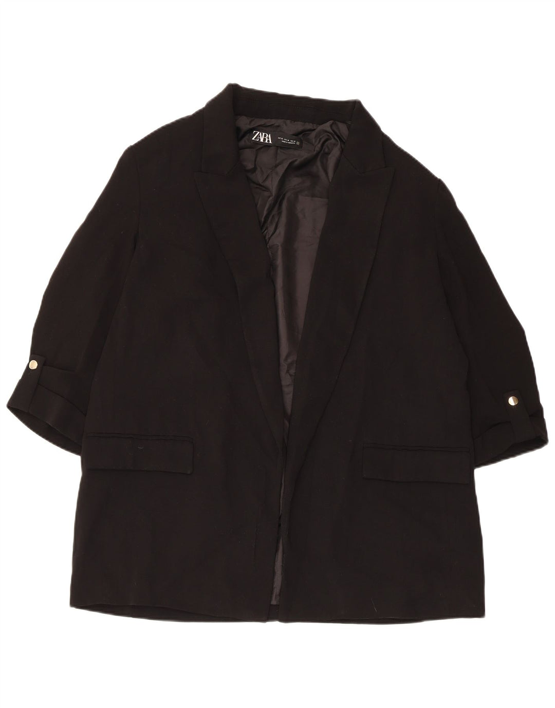 Zara Женский открытый пиджак с рукавами 3/4, Великобритания 18 XL, черный полиэстер