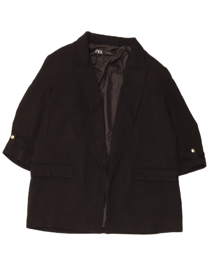 Zara Женский открытый пиджак с рукавами 3/4, Великобритания 18 XL, черный полиэстер