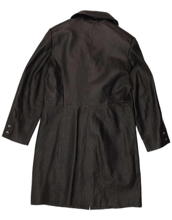 Винтажное женское кожаное пальто UK 14, большое черное кожаное пальто