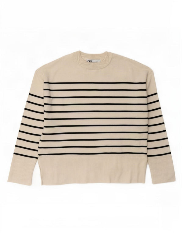 Женский джемпер с круглым вырезом Zara UK 10, маленький в белую полоску