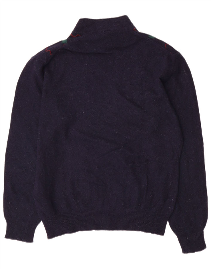 Винтажный мужской джемпер с высоким воротом, средний темно-синий с узором аргайл/бриллиант