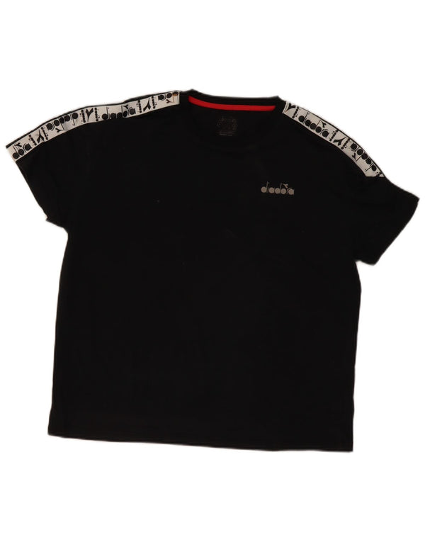 DIADORA Mens Graphic T-Shirt Top Medium Black Colourblock Cotton