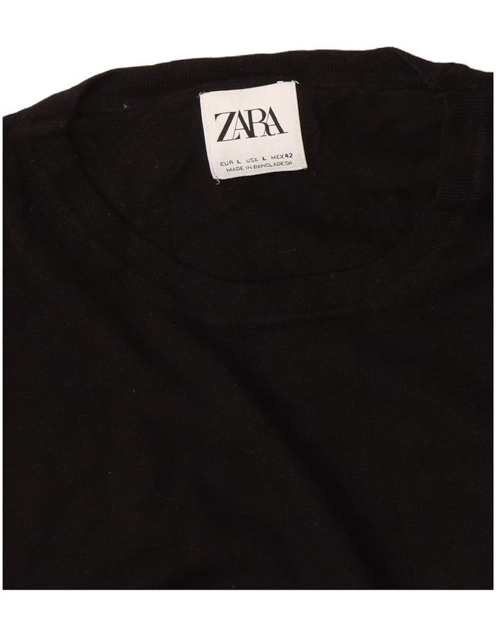 Женский джемпер с круглым вырезом Zara UK 14, большой черный