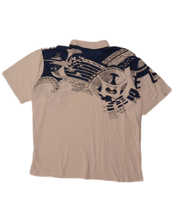 SHAMP Мужская рубашка-поло с графическим рисунком EU 48, средний белый хлопок с геометрическим рисунком