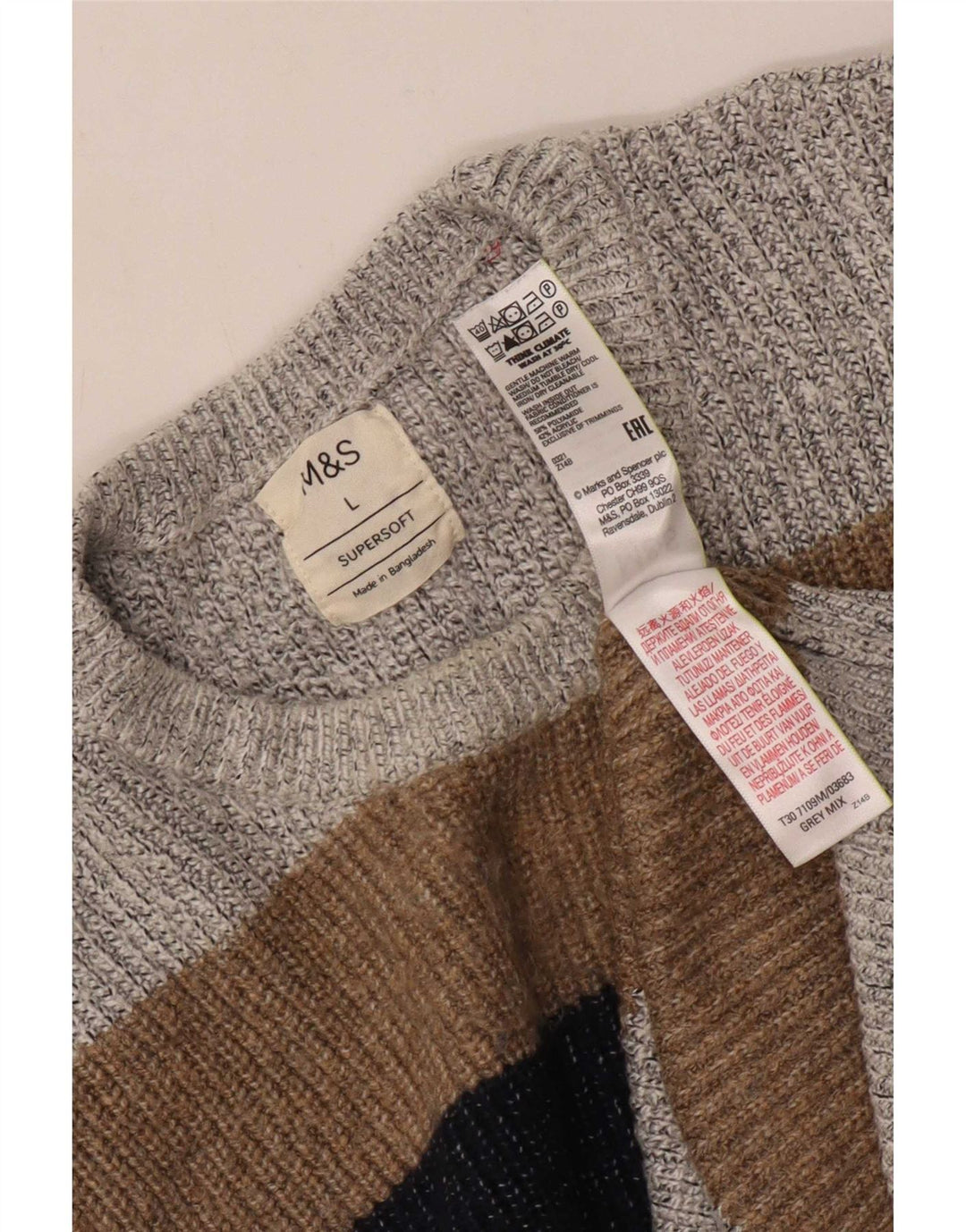 Мужской джемпер с круглым вырезом Marks & Spencer, большой серый с цветными блоками