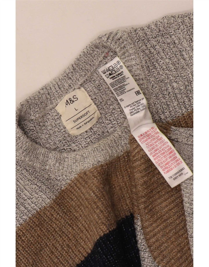 Мужской джемпер с круглым вырезом Marks & Spencer, большой серый с цветными блоками