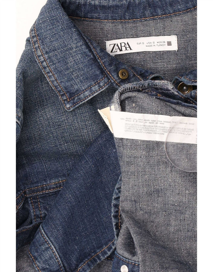 Женская джинсовая рубашка Zara UK 10, маленькая синяя, хлопок