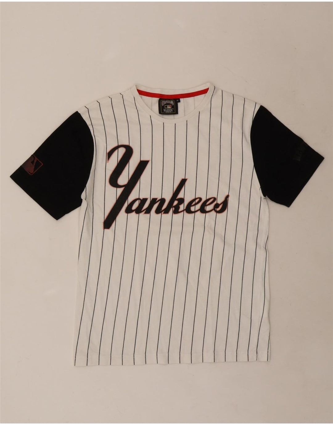 Мужская футболка Majestic Yankees с рисунком, хлопковая верхняя часть среднего размера в белую полоску