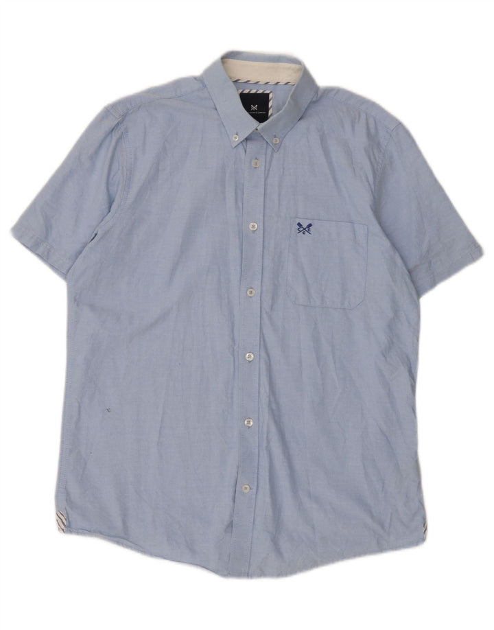Crew Clothing Мужская рубашка с коротким рукавом из хлопка среднего синего цвета