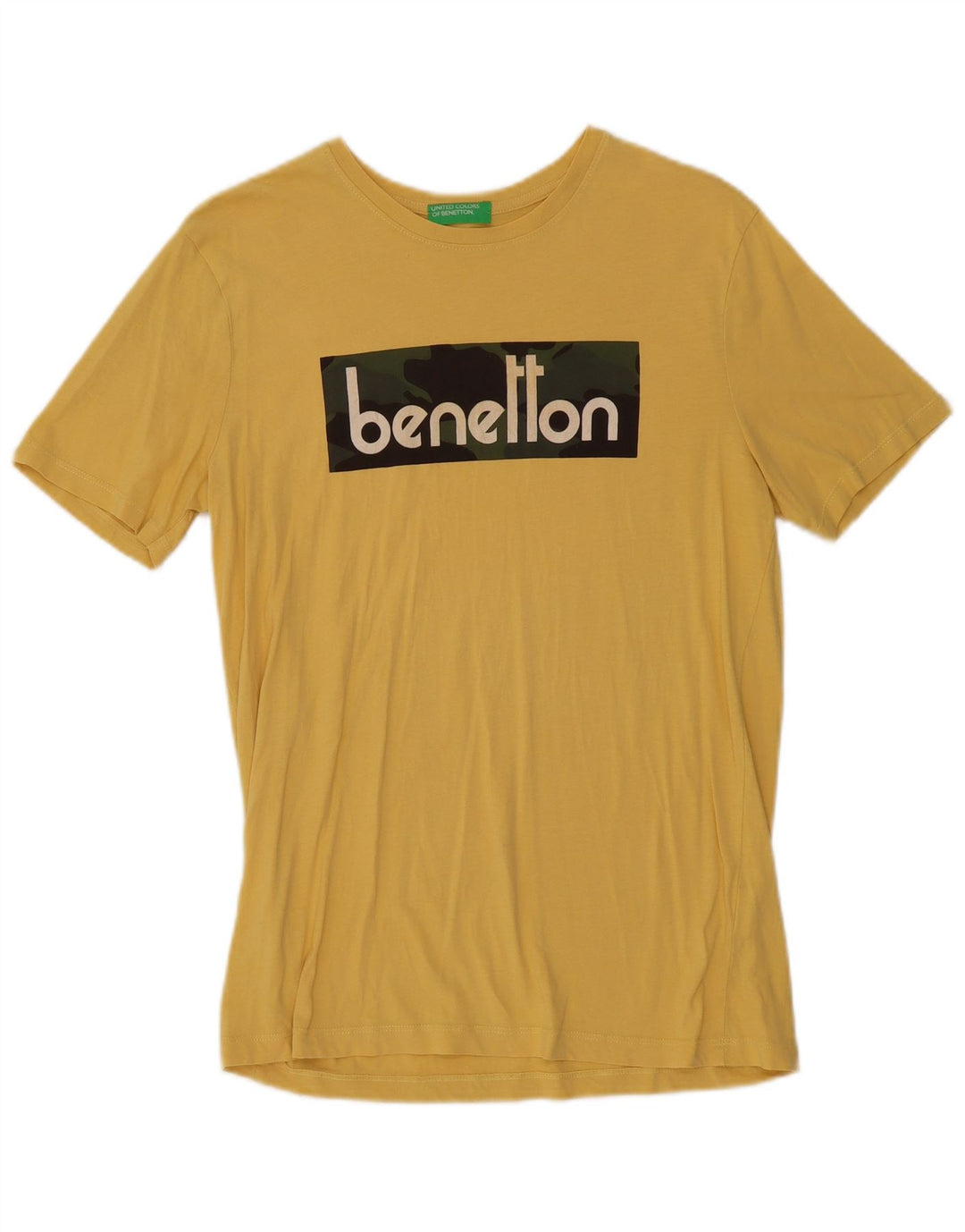 Мужская футболка с рисунком Benetton, хлопковый топ среднего желтого цвета