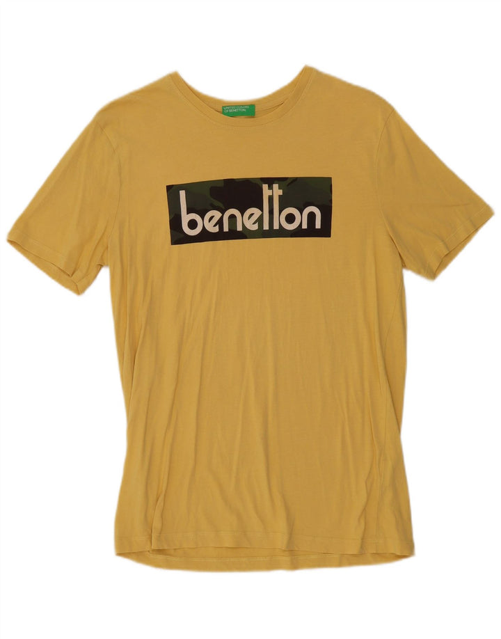 Мужская футболка с рисунком Benetton, хлопковый топ среднего желтого цвета