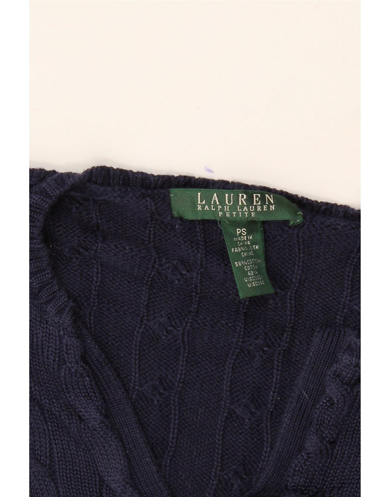 RALPH LAUREN Mens Petite V-Neck Jumper Sweater Small Navy Blue Cotton Vintage Ralph Lauren and Second-Hand Ralph Lauren from Messina Hembry 