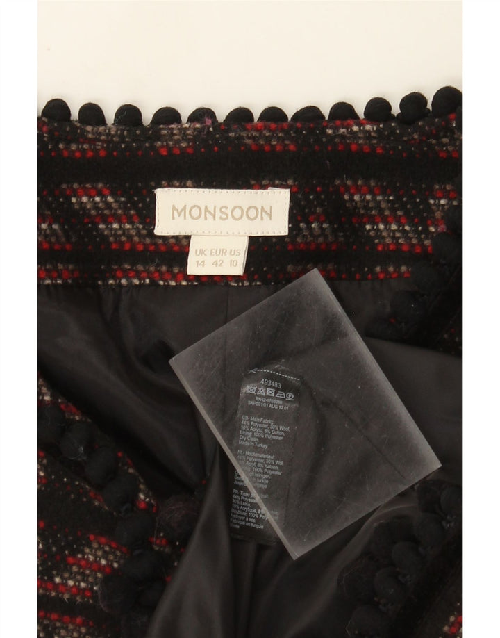 Женский пиджак Monsoon UK 14, средний черный полиэстер с геометрическим рисунком