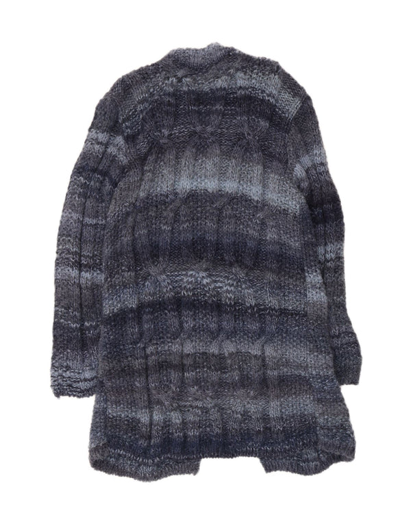 Винтажный женский удлиненный кардиган-свитер UK 12, средний синий в полоску