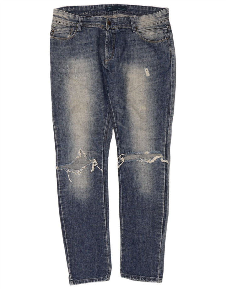 Женские потертые узкие джинсы Zara EU 42, большие W32 L30, синие