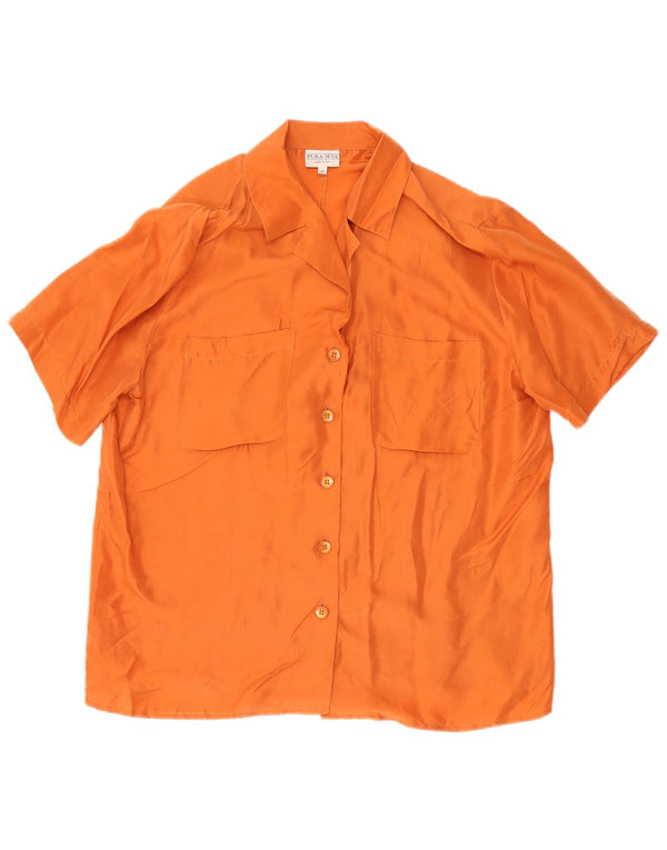 Винтажная женская блузка-рубашка с коротким рукавом UK 14, средний оранжевый шелковый цвет