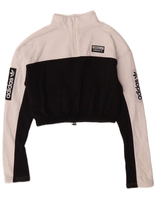 Женский укороченный свитшот с графическим рисунком ADIDAS UK 8, маленький белый с цветными блоками