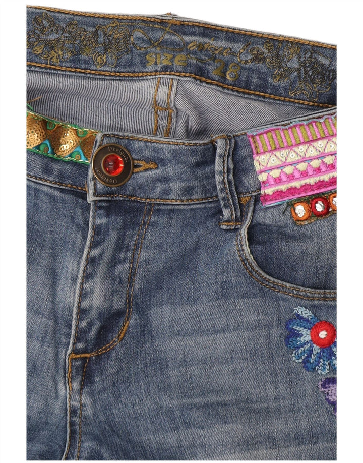 Женские джинсы Bootcut Desigual W32 L32 Синие с цветочным принтом