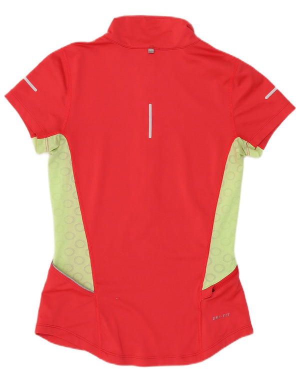 Женская футболка с воротником на молнии Nike Dri Fit UK 6 XS, красная с цветными блоками