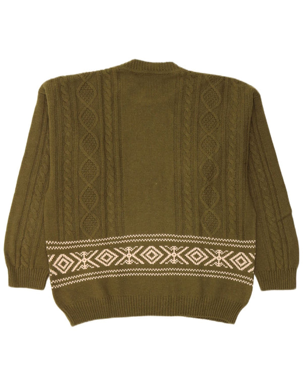 Мужской джемпер с круглым вырезом Lemon XL, хаки, шерсть Fair Isle
