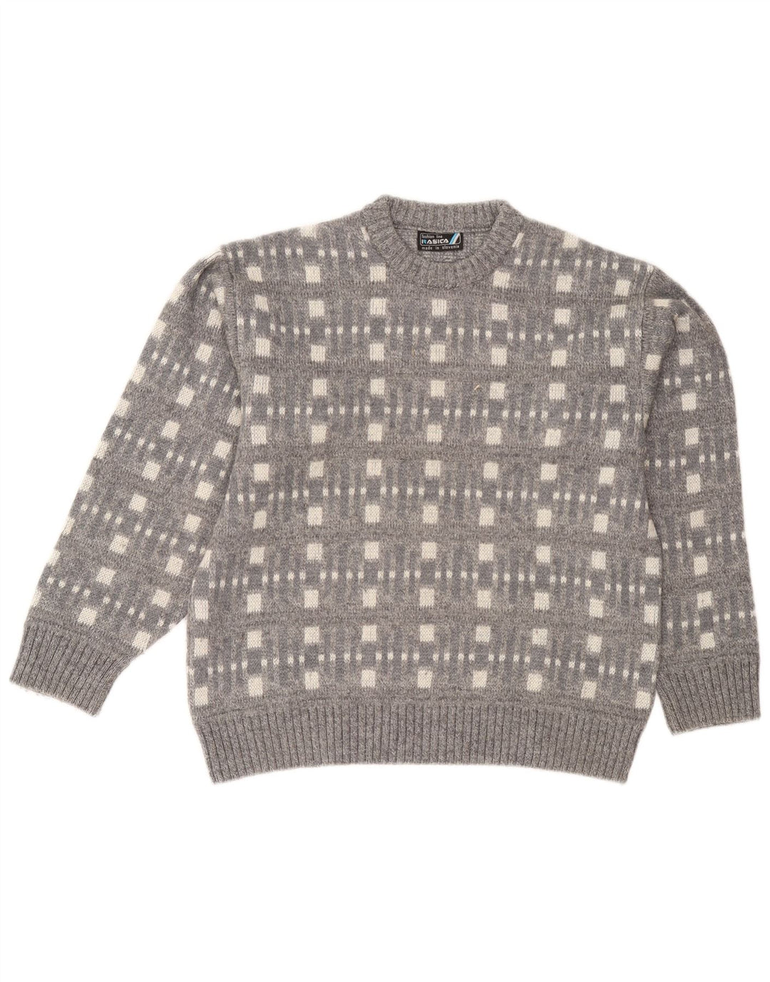 Мужской джемпер Rasica с круглым вырезом, большой серый с геометрическим узором