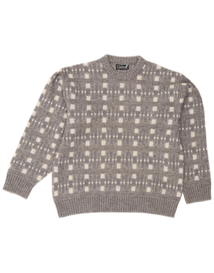 Мужской джемпер Rasica с круглым вырезом, большой серый с геометрическим узором