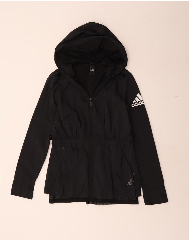 Женская куртка-дождевик Adidas с капюшоном UK 10, маленькая, черная, полиамид