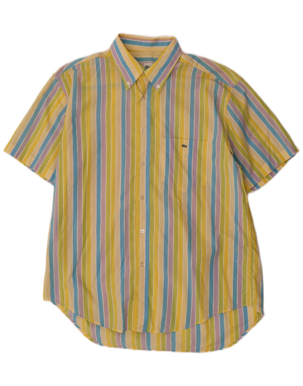 LACOSTE Мужская рубашка с коротким рукавом, размер 42, большая хлопковая разноцветная полоска