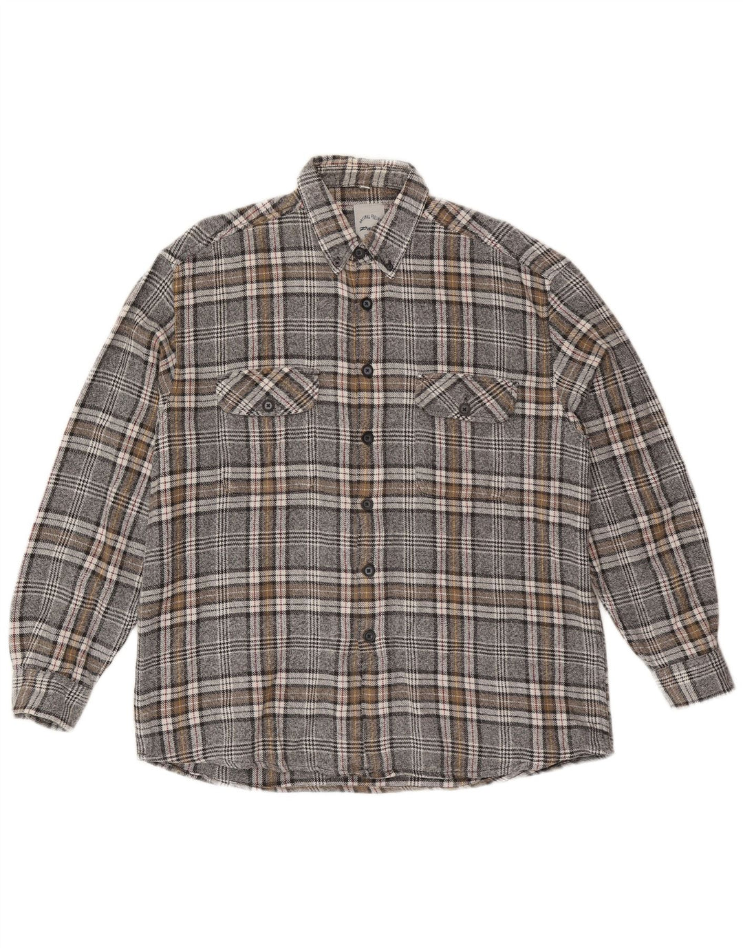 Винтажная мужская фланелевая рубашка, размер 41/42, большая серая клетка, хлопок