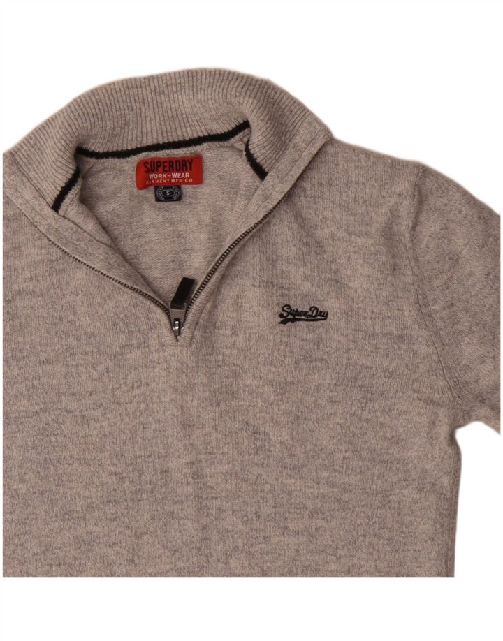 Мужской джемпер с воротником на молнии Superdry, маленький серый хлопковый свитер