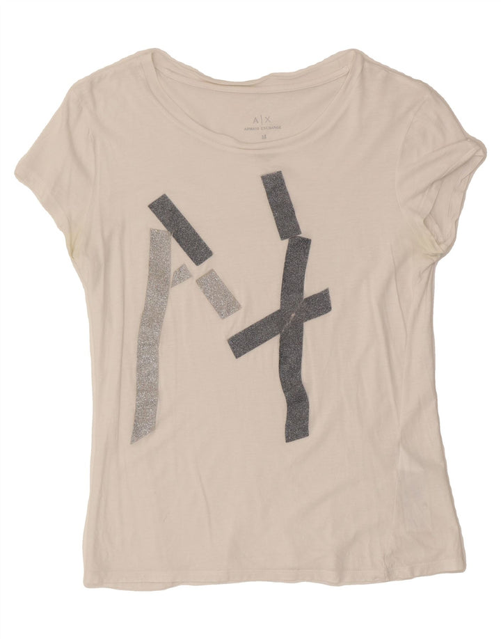 ARMANI EXCHANGE Womens Graphic T-Shirt Top UK 12 Medium White Cotton Vintage Armani Exchange and Second-Hand Armani Exchange from Messina Hembry 