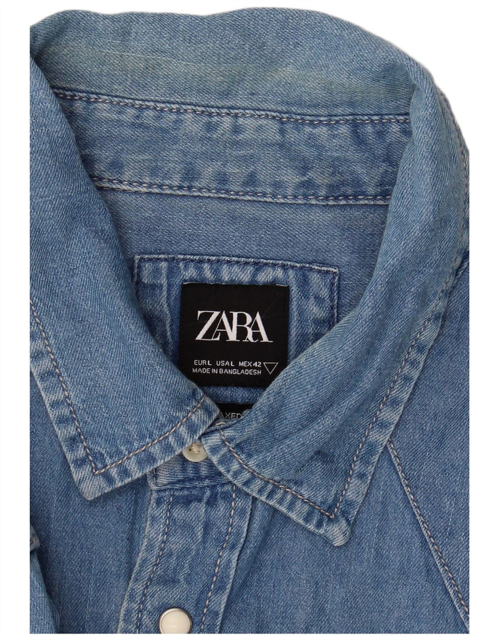 Мужская джинсовая рубашка Zara большого размера, синяя, хлопок
