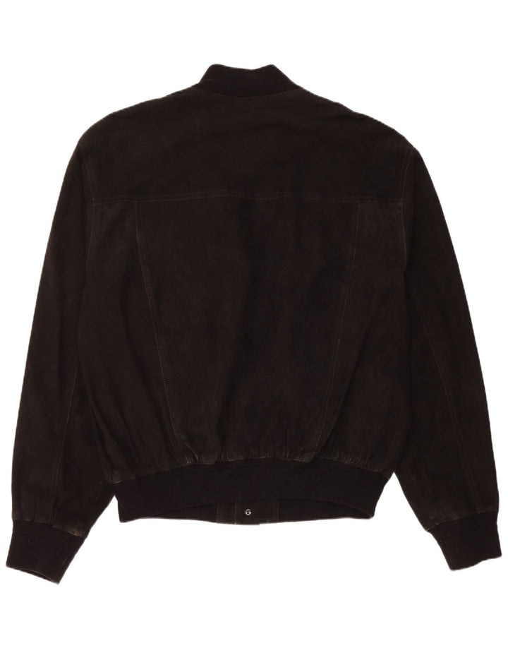Винтажная мужская замшевая куртка-бомбер IT 54 2XL черная кожаная