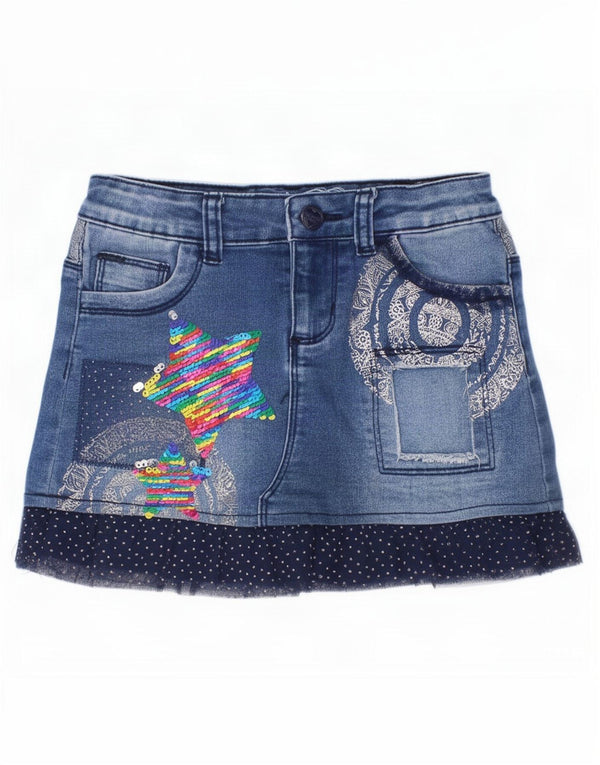 Джинсовая юбка Desigual с рисунком для девочек 7–8 лет W22, синяя, в стиле пэчворк, хлопок