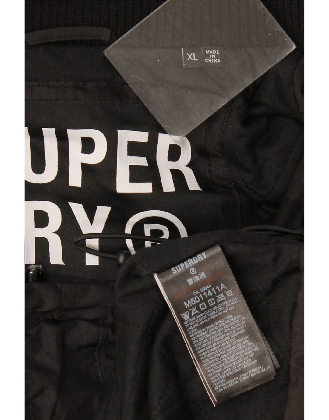Мужская ветровка SUPERDRY с капюшоном UK 42 XL, черный полиэстер