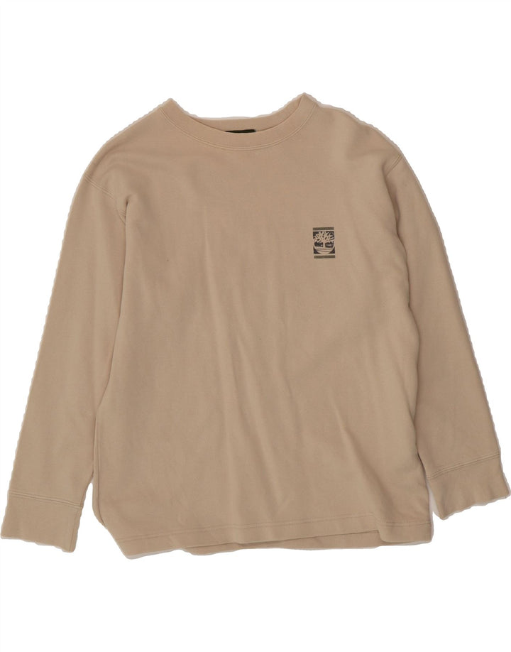 TIMBERLAND Womens Graphic Sweatshirt Jumper UK 12 Medium  Beige Cotton Vintage Timberland and Second-Hand Timberland from Messina Hembry 