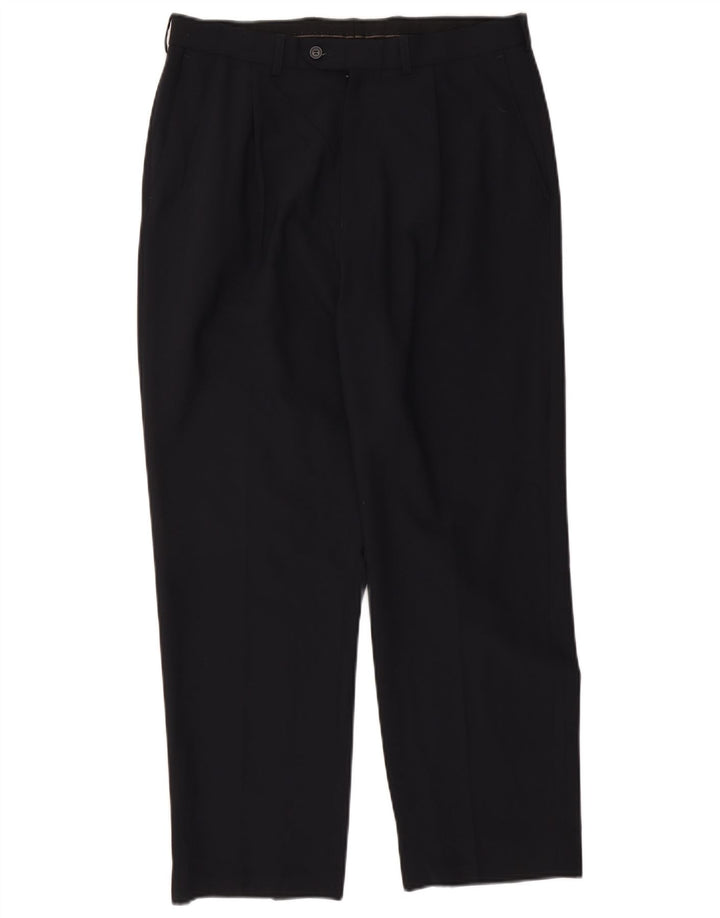Мужские костюмные брюки Marks & Spencer W34 L29 темно-синие из полиэстера