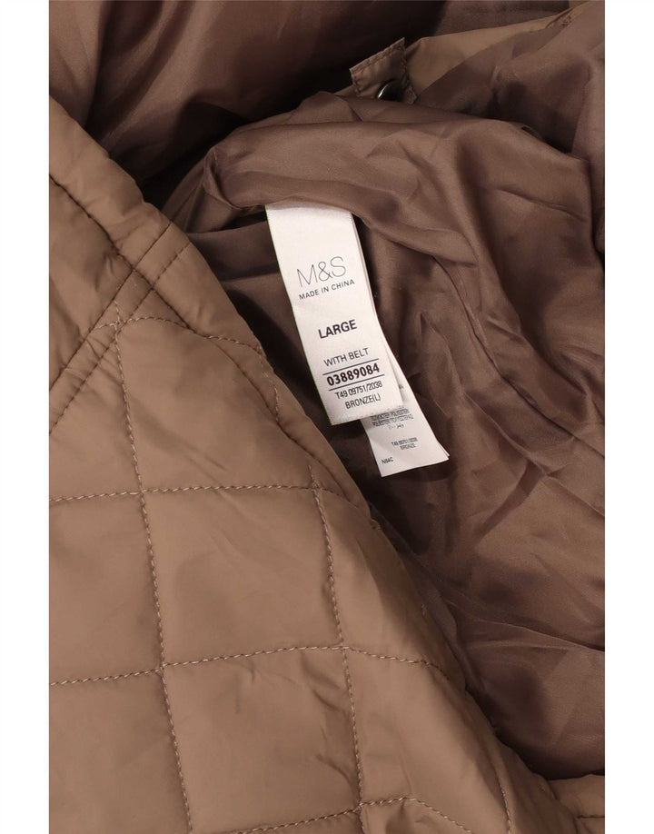 Женское стеганое пальто с капюшоном Marks & Spencer UK 16, большой коричневый, полиамид