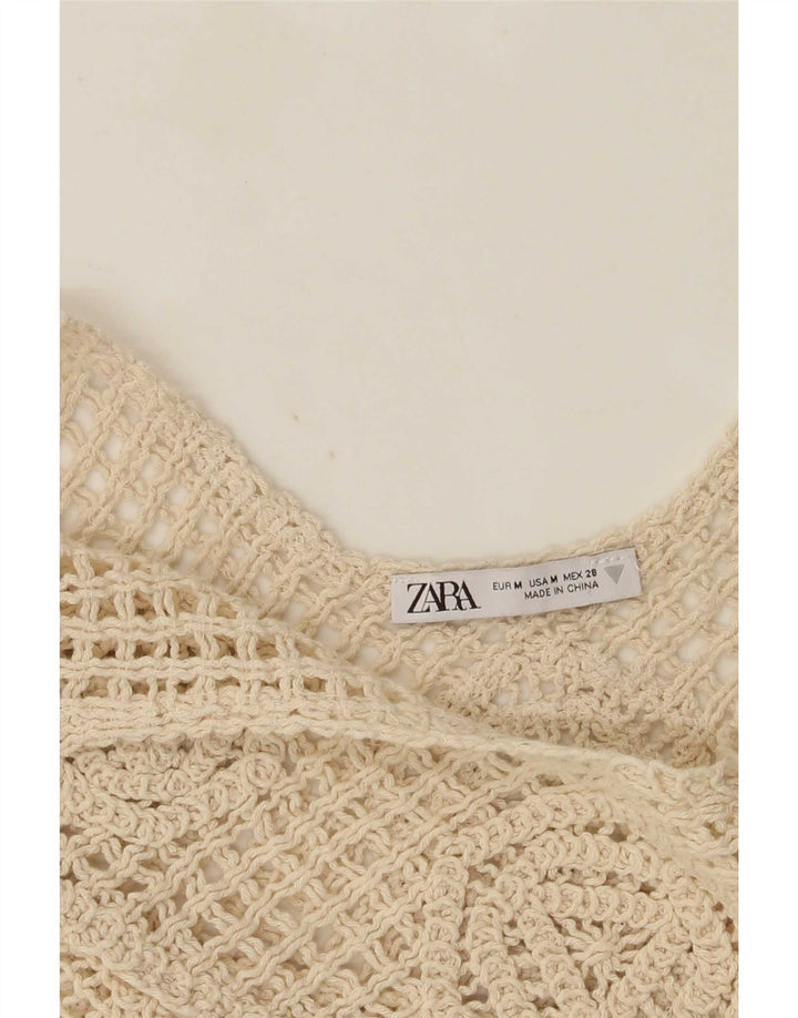 Женский укороченный топ на бретельках крючком Zara UK 12, средний бежевый