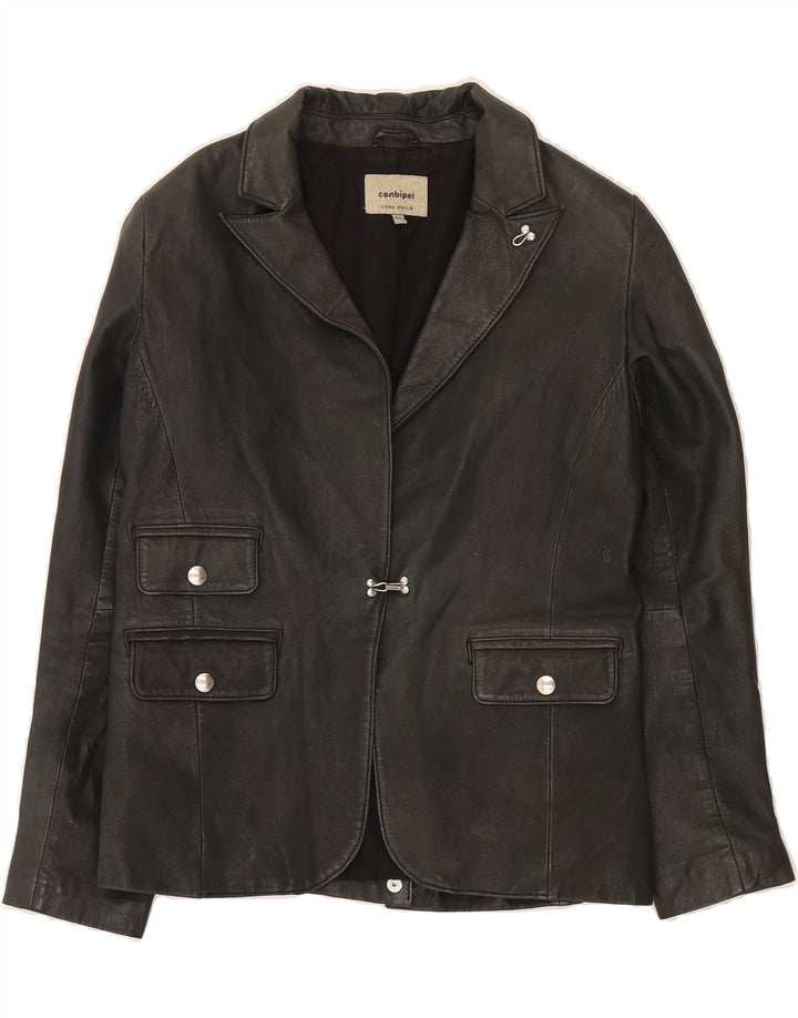 CONBIPEL Womens Leather Jacket IT 44 Medium Black Leather Vintage Conbipel and Second-Hand Conbipel from Messina Hembry 