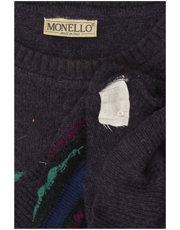 Monello Мужской джемпер с круглым вырезом, свитер XL, фиолетовый, шерстяной с геометрическим рисунком