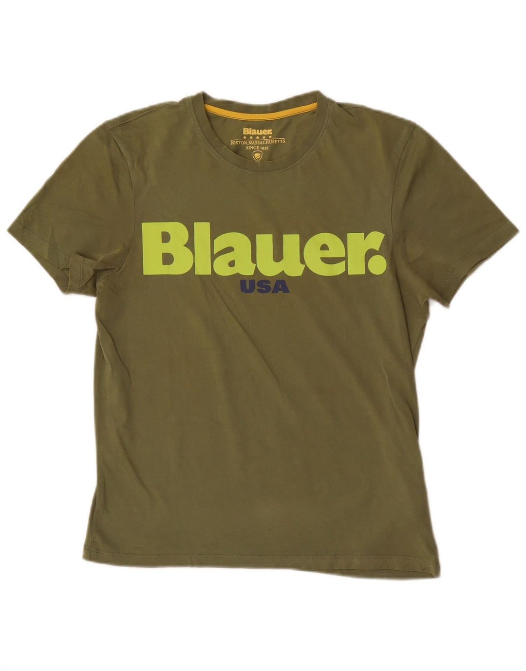 Мужская футболка с рисунком Blauer, маленький размер, цвет хаки, хлопок
