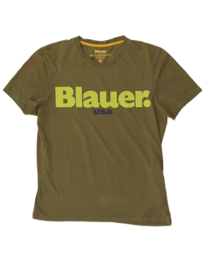 Мужская футболка с рисунком Blauer, маленький размер, цвет хаки, хлопок