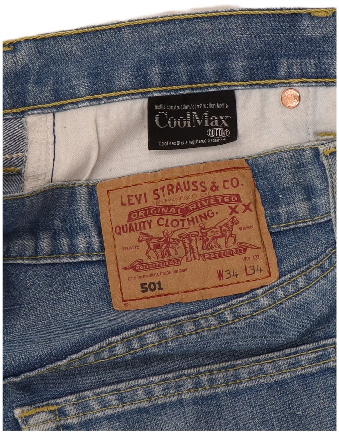 Мужские прямые джинсы LEVI'S 501 W34 L34 синие