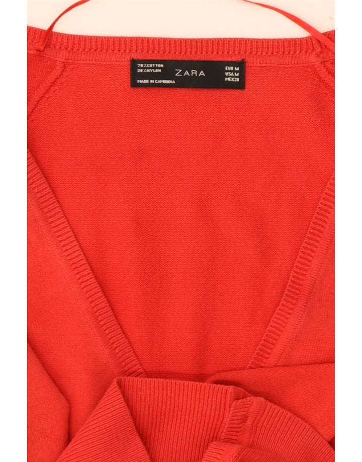 Женский кардиган Zara UK 12, хлопковый средний красный цвет