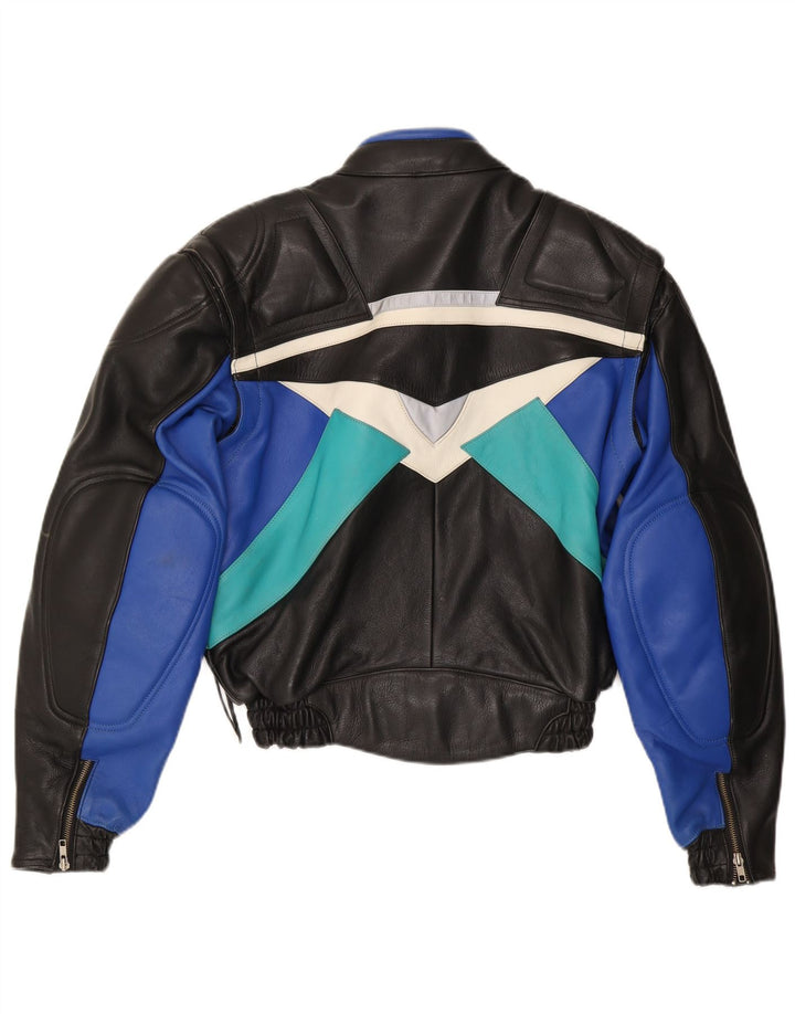 Мужская кожаная куртка-гонщик VINTAGE IT 52 XL, черная кожа с цветными блоками
