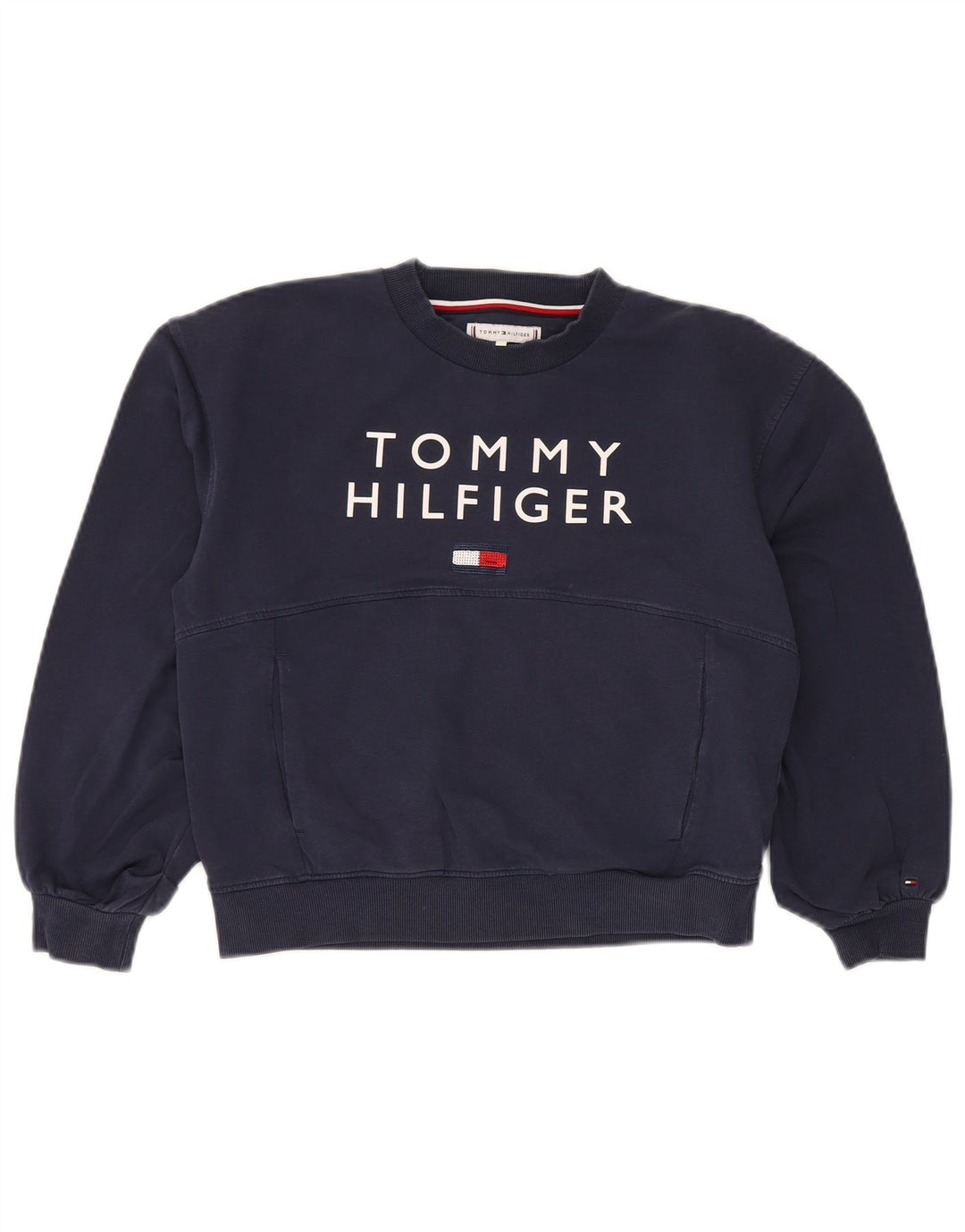 TOMMY HILFIGER Укороченный свитшот с рисунком для девочек, джемпер, 11–12 лет, темно-синий