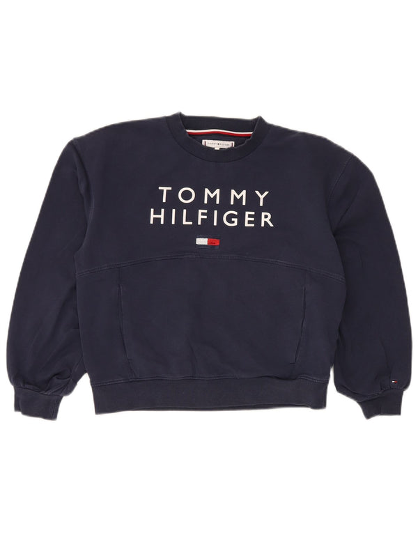 TOMMY HILFIGER Укороченный свитшот с рисунком для девочек, джемпер, 11–12 лет, темно-синий
